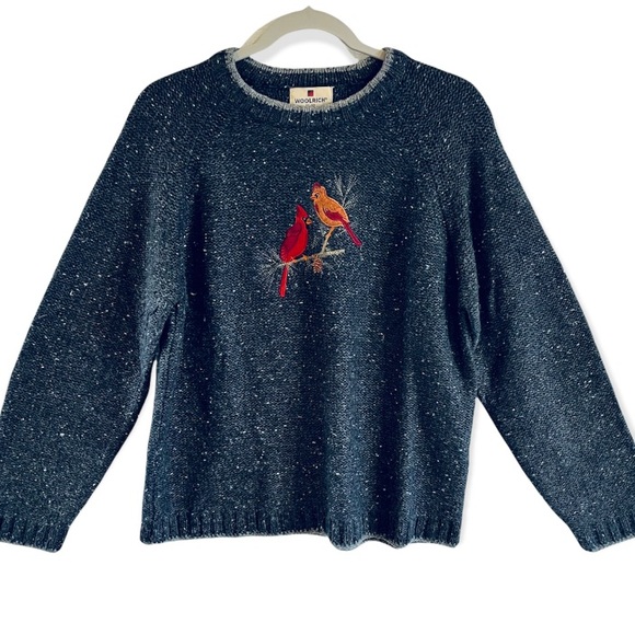 Woolrich Sweaters - Woolrich Vintage Gray Wool Blend Bird Embroidered Crew Neck Sweater L